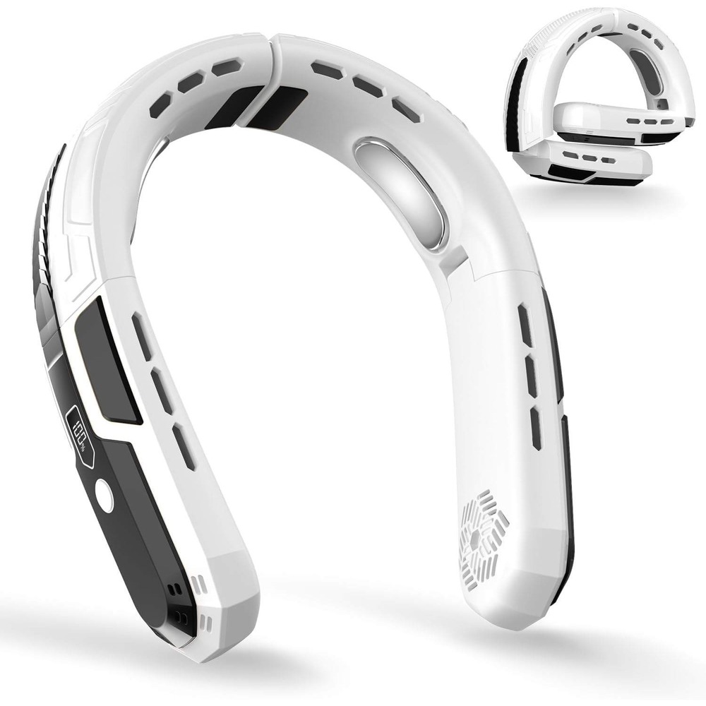 White Black Wearable Neck Fan Rechargeable 6000mAh 3 Speed‎ USB Type C